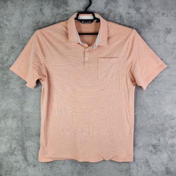 Mens TravisMathew Polo Shirt Orange Striped short sleeve Size L - Picture 2 of 13